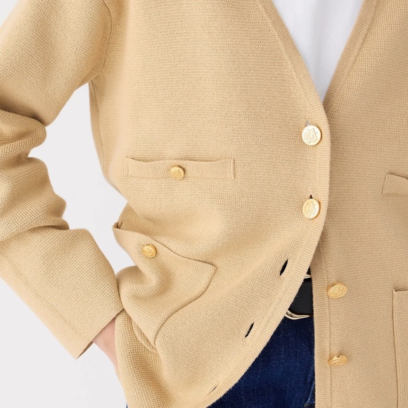 New JCREW Size XS Long V-neck Sweater Blazer in Light Khaki $198 BX466 - Picture 4 of 6